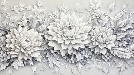 Elegant Monochrome Floral Bas Relief Wall Art