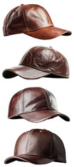 Png of Collection of elegant brown leather caps with sleek design on transparent background.