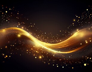 Obraz premium golden wave sparkling dust trail on dark background festive glowing shimmering path of glitter particles