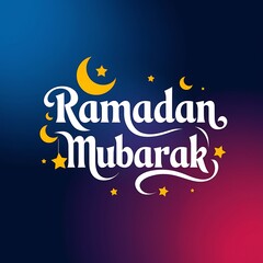 Ramadan Mubarak greeting with crescent moon and stars