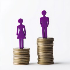 Investigating the gender pay gap by using symbolic representations depicted on stacks of coins, illustrating the stark economic disparities that exist between different genders in the workforce