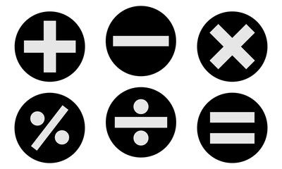 Fototapeta premium mathematical icon. math calculations addition, division, subtraction, multiplication, plus minus button symbol set. mathematical calculator education vector. Vector pictogram. symbols icon set, eps10