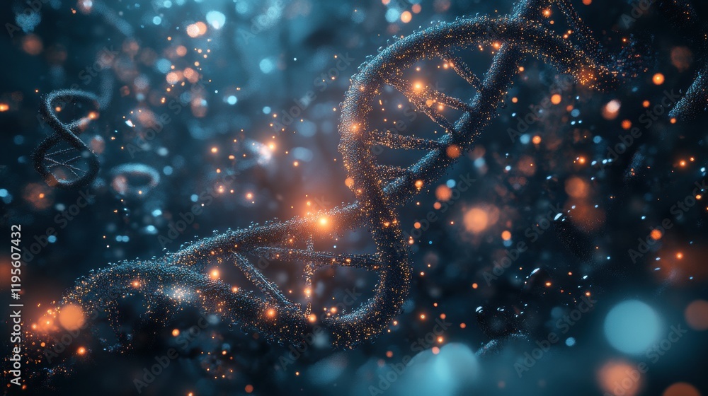 Poster Glowing DNA double helix surrounded by luminous molecular connections in a vibrant scientific setting. Generative AI