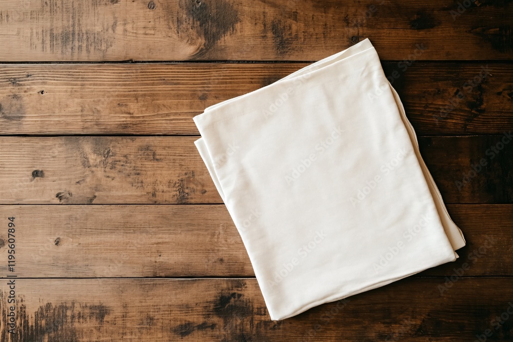Aufkleber white folded fabric lying on wooden table creating mockup for design