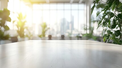 Bright Modern Office Desk Mockup with City View