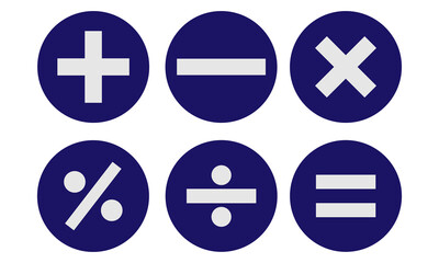 Math symbols icon set. Basic mathematical symbol. Plus and minus icon set. Multiply icon. Equals symbol, division symbol, Calculator button, business finance concept in vector, eps10