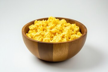 Scrambled Eggs in Wooden Bowl