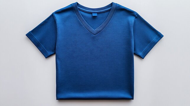 Folded royal blue v-neck t-shirt mockup on white background