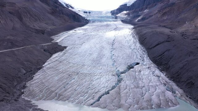 Drone shot athabasca glacier columbia icefield jasper nationalpark canada