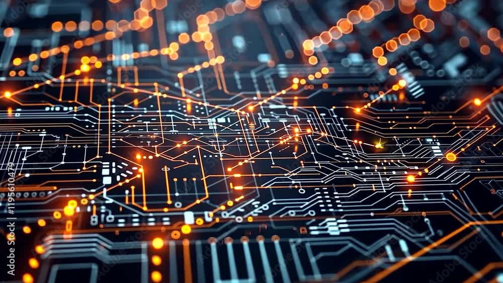 Aufkleber abstract view of a circuit board with glowing connections.