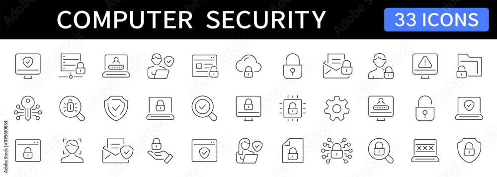 Leinwandbilder Computer and Cyber security thin line icons set. Editable stroke. Vector