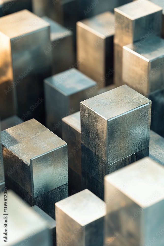 Aufkleber this composition showcases stacked three-dimensional blocks in neutral and metallic shades, symboliz