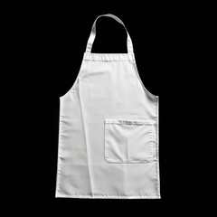 Plain white kitchen apron with pocket, isolated on black background. (1)