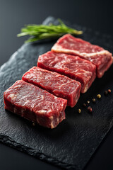 Fototapeta premium Close-Up of Lamb Tenderloin Fresh Meat on Black Stone Background