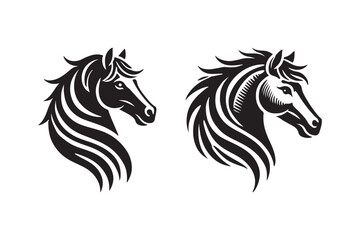 Stylish Black Silhouette of Two Horse Heads with Flowing Manes