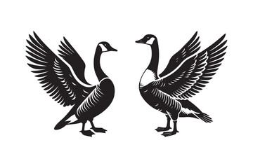 Obraz premium Elegant Black Silhouette of Two Geese with Wings Spread