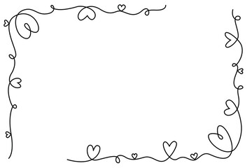 Continuous line drawing. Heart and love hand drawn with rectangle frame for valentine, celebration, event and illustration
