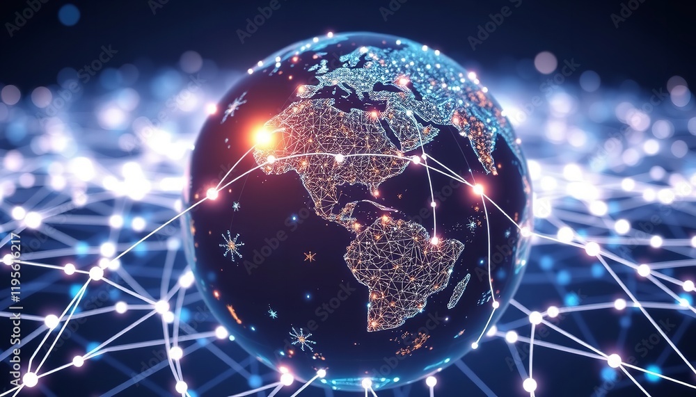 Aufkleber global network connection digital world abstract technology background illuminated earth sphere inte