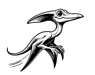 cartoon pterodactyl illustration in black hand-drawn silhouette style