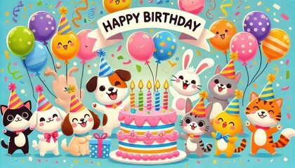 Fototapeta premium bouquet of flowers card happy birthday content created with generative AI software.