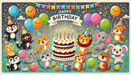 Fototapeta premium bouquet of flowers card happy birthday content created with generative AI software.