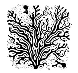 abstract coral-like design in hand-drawn black silhouette style