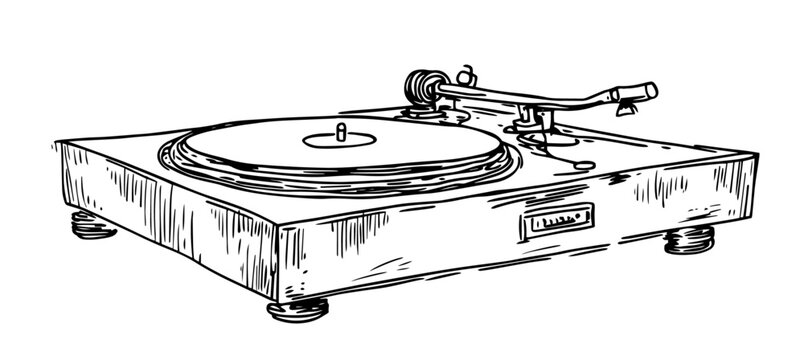 black and white turntable sketch on white background clip art preview