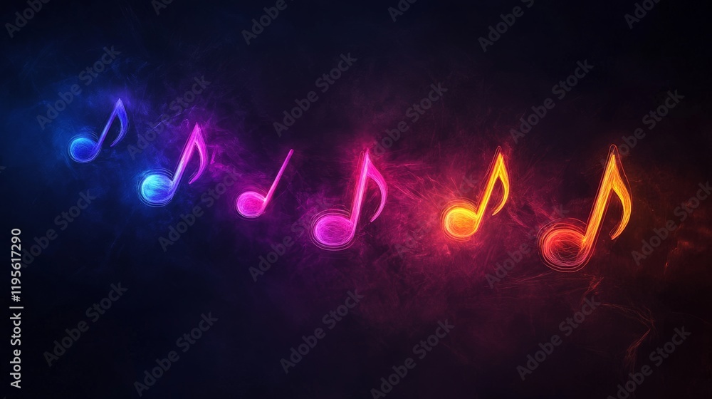 Poster music notes of various colors are creating a harmonious and vibrant melody, flowing gracefully again