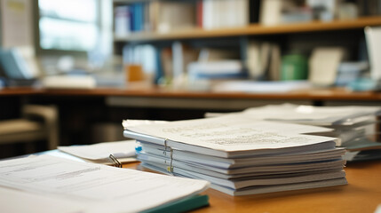 Close-up of scientific journals and open research papers in a study or research laboratory setting