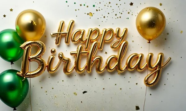 Happy birthday background with very elegant green and gold balloons