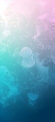A surreal underwater gradient with neon jellyfish-like hues of teal, soft lavender, and glowing pink.