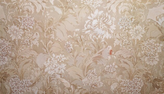 elegant floral jacquard fabric texture with vintage beige and gold tones, ideal for interior design, upholstery, and textile patterns - Powered by Adobe