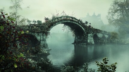 Fototapeta premium Abandoned stone bridge. Generative AI