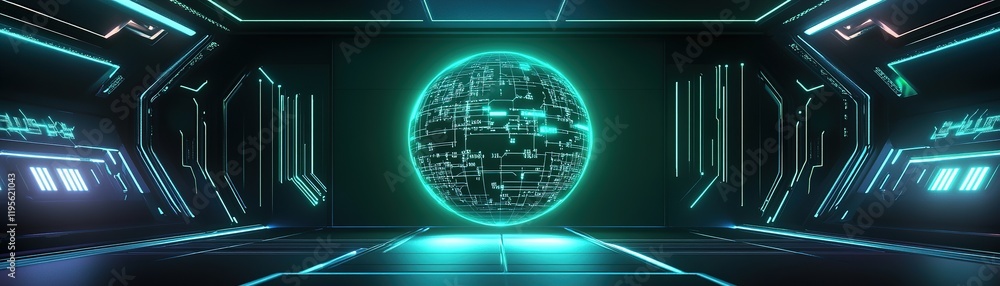 Poster a modern 3d design showcases a glowing digital globe surrounded by lines representing encrypted data