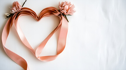 A heart made of ribbon is on a white background. generated by AI