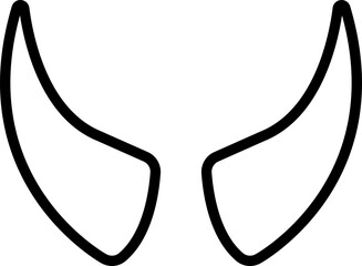 Devil horn icon . Black vector line demon or satan Halloween carnial element. Mobil app attributes template design symbol isolated on transparent background.