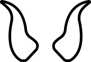 Devil horn icon . Black vector line demon or satan Halloween carnial element. Mobil app attributes template design symbol isolated on transparent background.