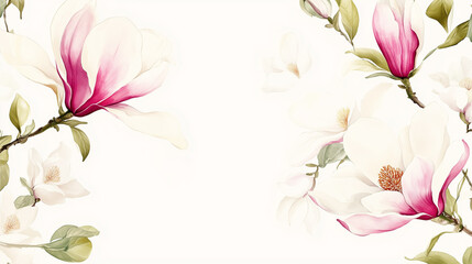 Obraz premium Delicate magnolia depicted in watercolor on a white backdrop with an area for text.