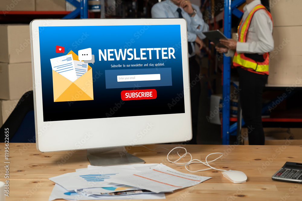 Poster newsletter signup page on computer for customer to subscribe snugly newsletter update information to