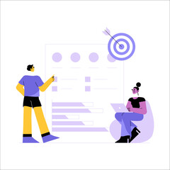 Strategic Planning With Team Members In Flat Vector Illustration Symbolizing Collaboration, Goal Achievement, And Decision-Making, Isolated On White Background.