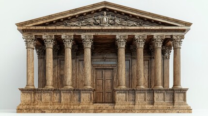 Fototapeta premium Wooden classical temple facade with columns and pediment.