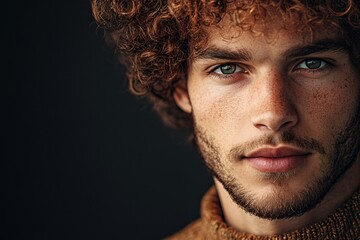 Portrait of young man showing freckles and red hair