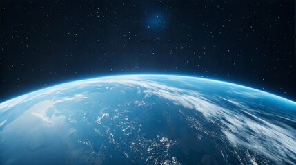 Earth's Orbit in Outer Space: Planet Surface, Starry Background, and the Milky Way