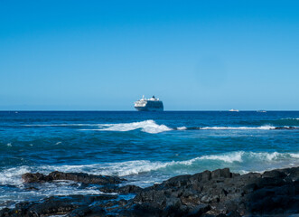 A Cruise Ship off the Beach of Hawaii