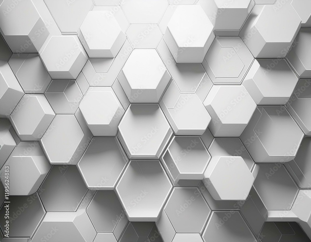 Aufkleber light grey white hexagons dynamic background abstract pattern blank pure clean place 3d geometrical 