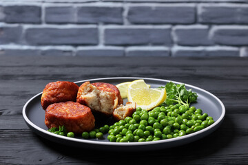 Danish atlantic cod fish cakes with green peas