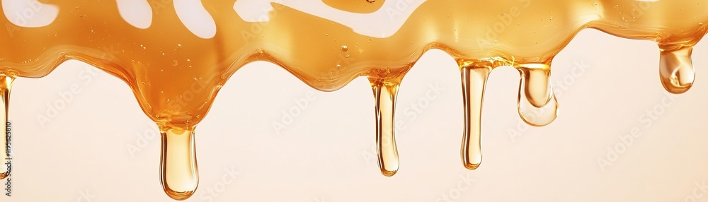 Poster golden honey cascades from the top, creating a beautiful contrast against a soft pastel gradient of 