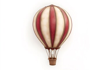 Obraz premium Colorful cartoon hot air balloon featuring vibrant red and white stripes, soaring through a bright white background, evoking a sense of adventure and freedom