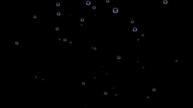 Stock footage material of lots of air bubbles rising. Black screen. Seamless loop