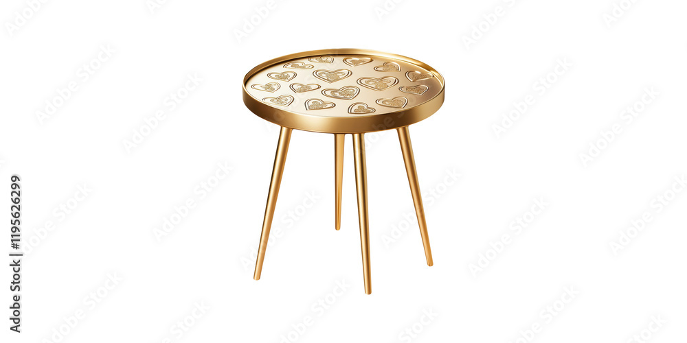 Poster elegant gold table with heart pattern top isolated on transparent background